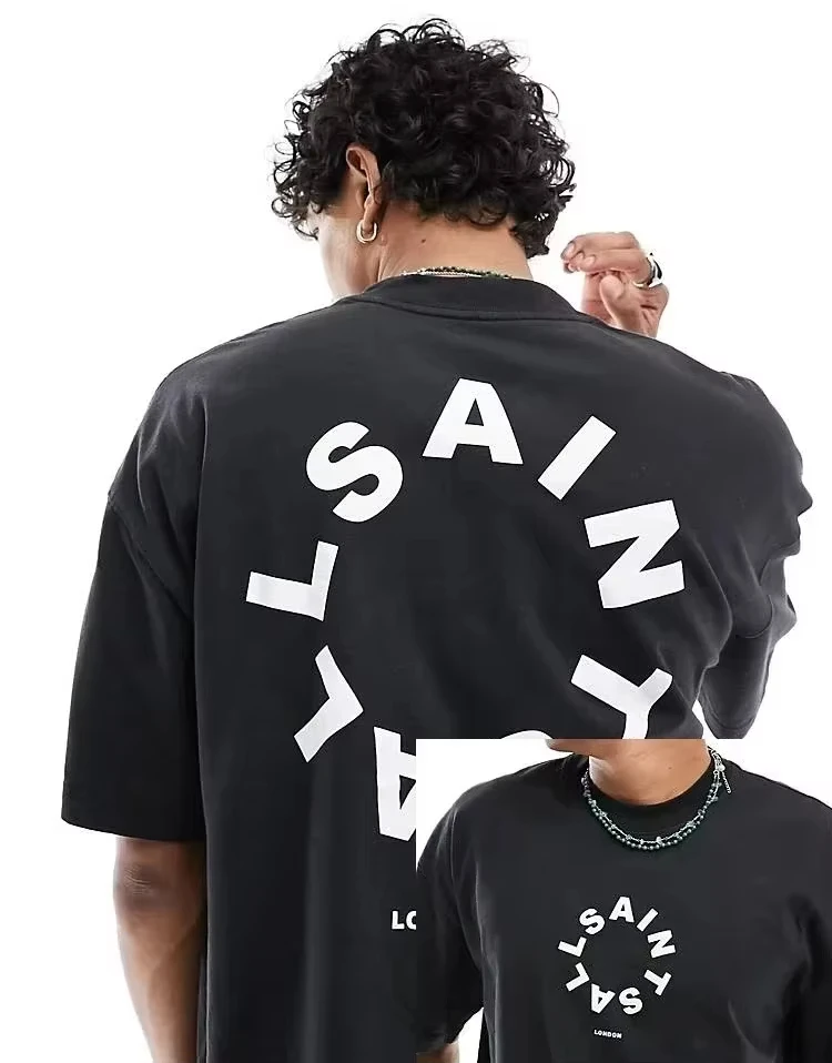 Men's White Oversized 100cotton T-Shirt with Circular Saint Louis Print | Trendy London Streetwear Short Sleeve Top