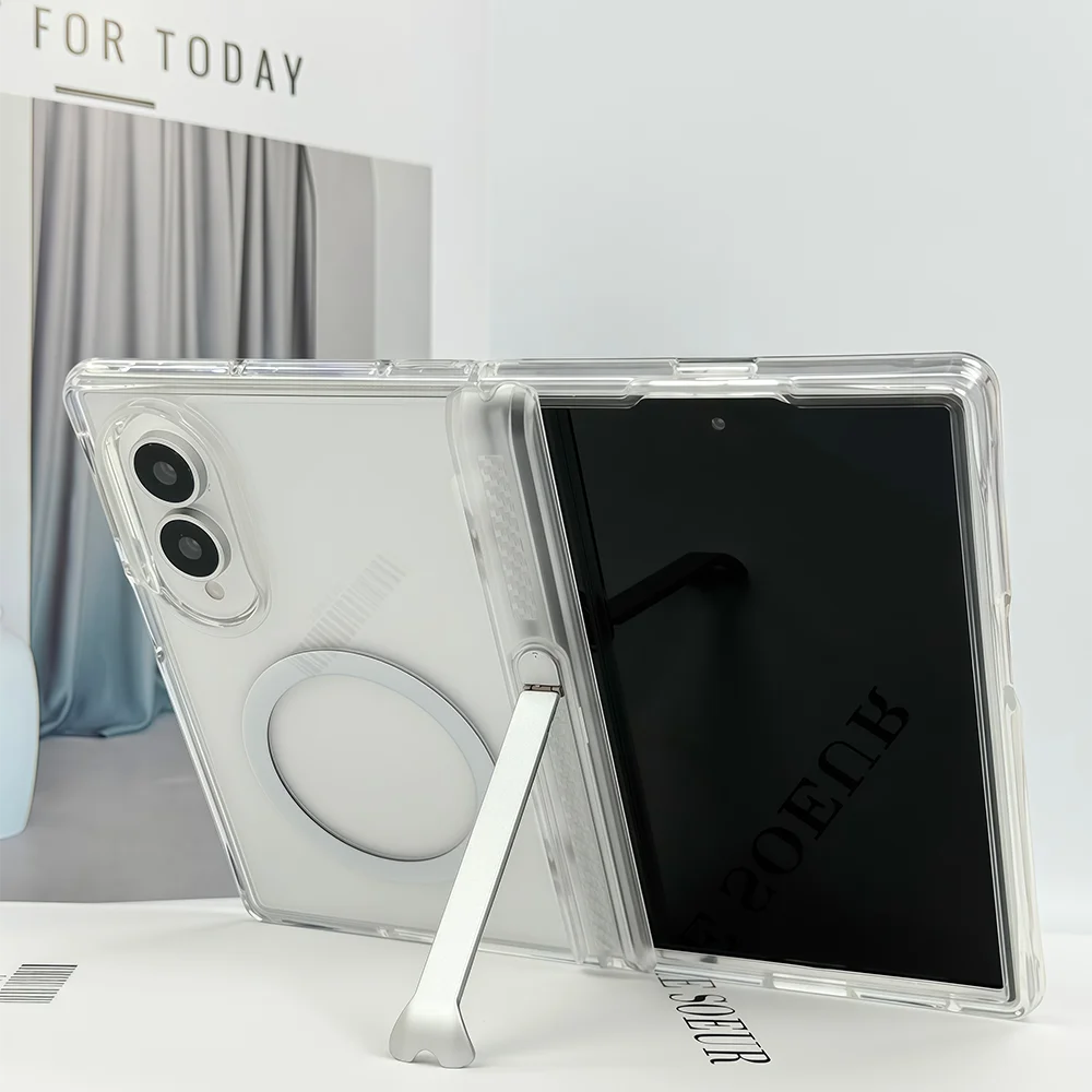 Luxury Clear Shockproof Hinge Bracket Phone Case For Samsung Galaxy Z Fold 8 Ultra Z Fold 8 Wide Folding Magnetic Protect Cover