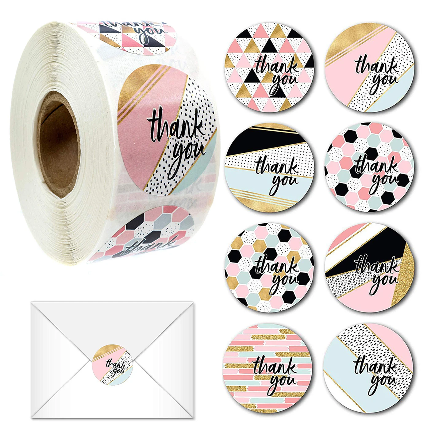 

500pcs Creative Striped Thank You Stickers Round Stickers for Party Favors Gift Bag Labels DIY Decoration & Mailing Supplies