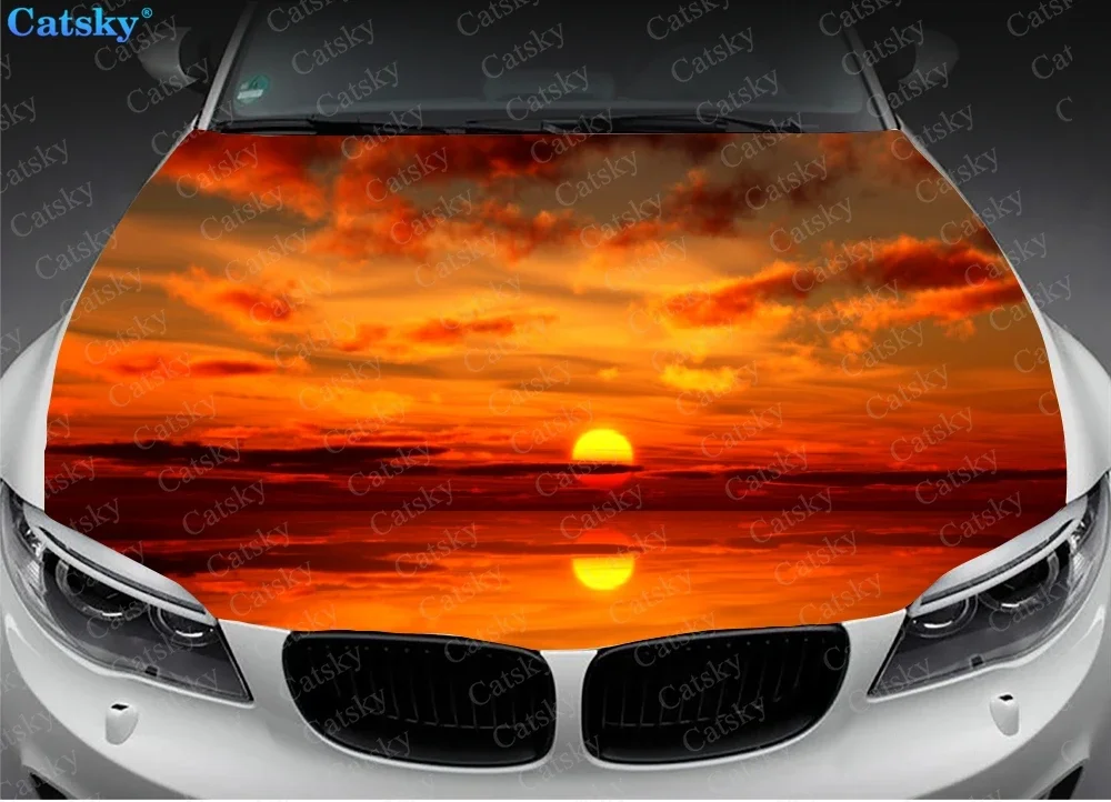 Nature Sunset Summer Car Hood Wrap Color Vinyl Sticker Decal Truck Graphic Bonnet Custom Auto Accessories Decoration Stickers