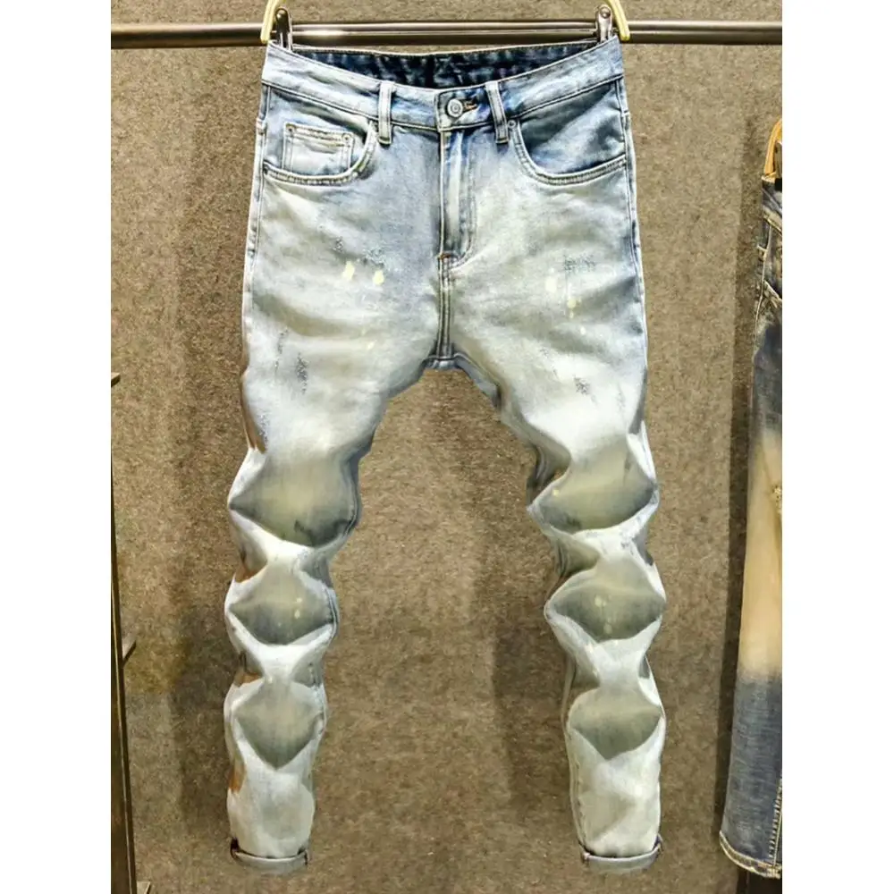 

Men's Jeans Trendy Brand High Street Slim Straight Long Pants Street Casual Skinny Jeans