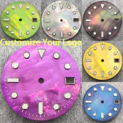 29mm Shell Dial Custom DIY Logo Compatible with 35NH Movement Luminous Green Leaf  and Single Calendar Window