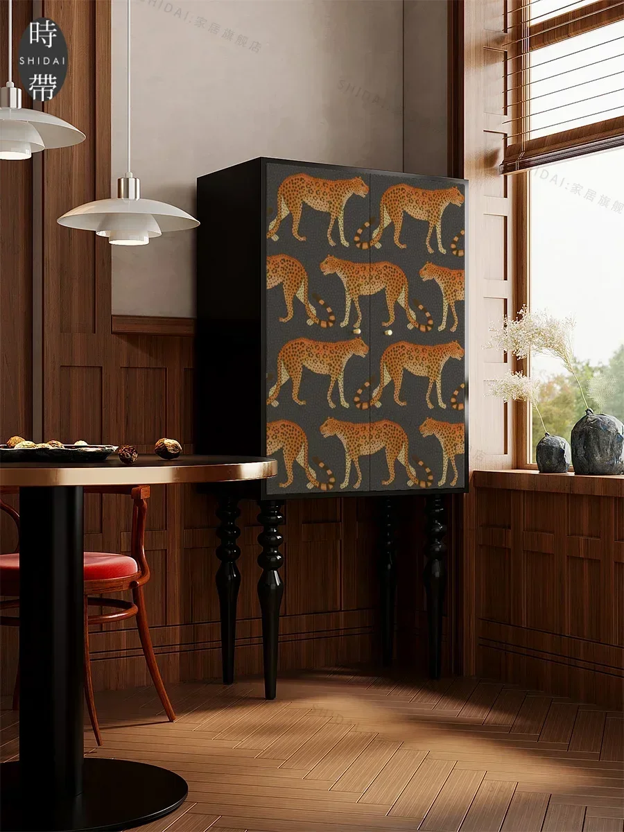 

Шкаф для хранения TAO в стиле французского ретро с леопардовым принтом, для спальни и гостиной, американский легкий люкс, черный шкаф