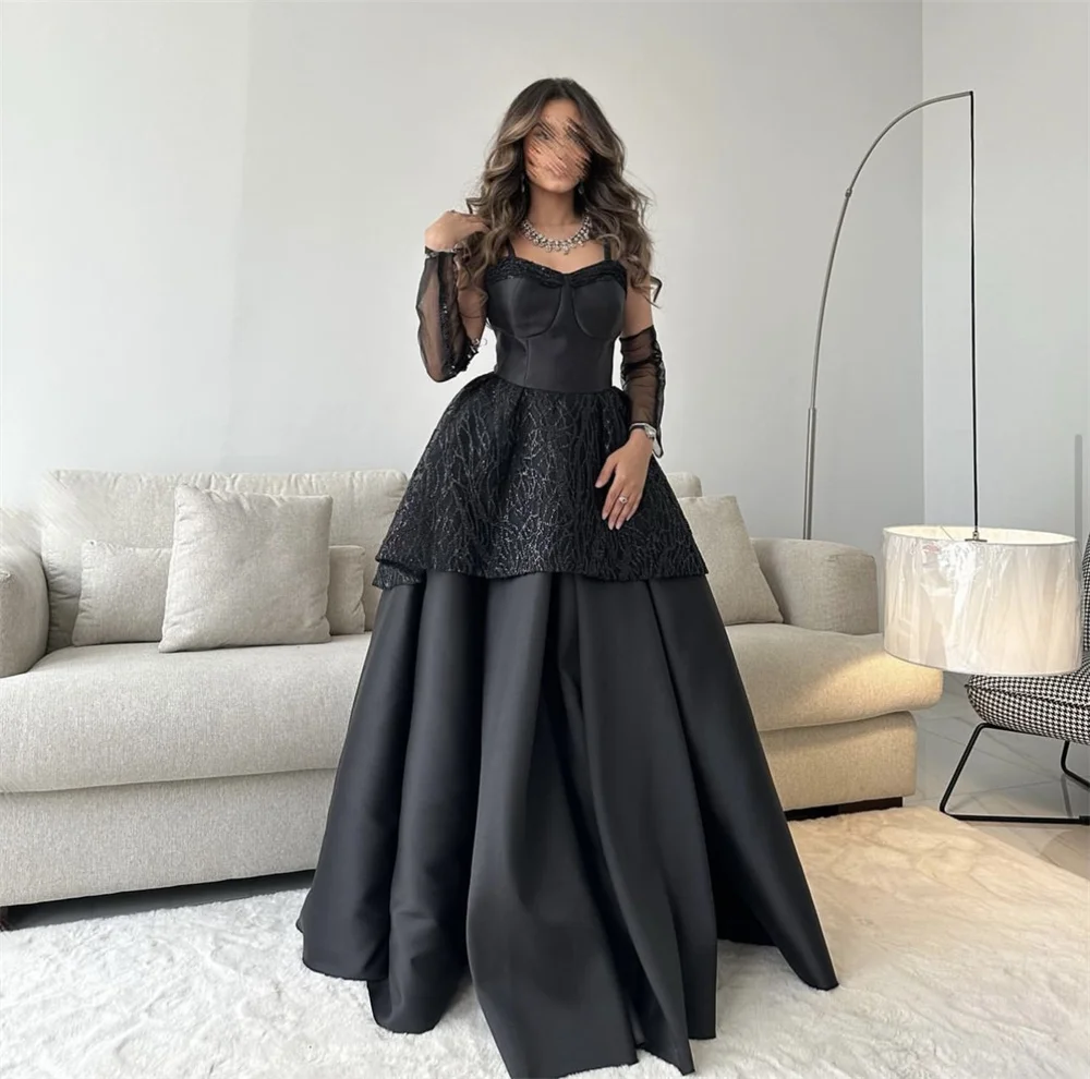 Annie Black Prom Dresses Luxurious Satin Evening Dress فساتين السهرة A-shaped Formal Occasions Party Dresses Vestidos De Fiesta