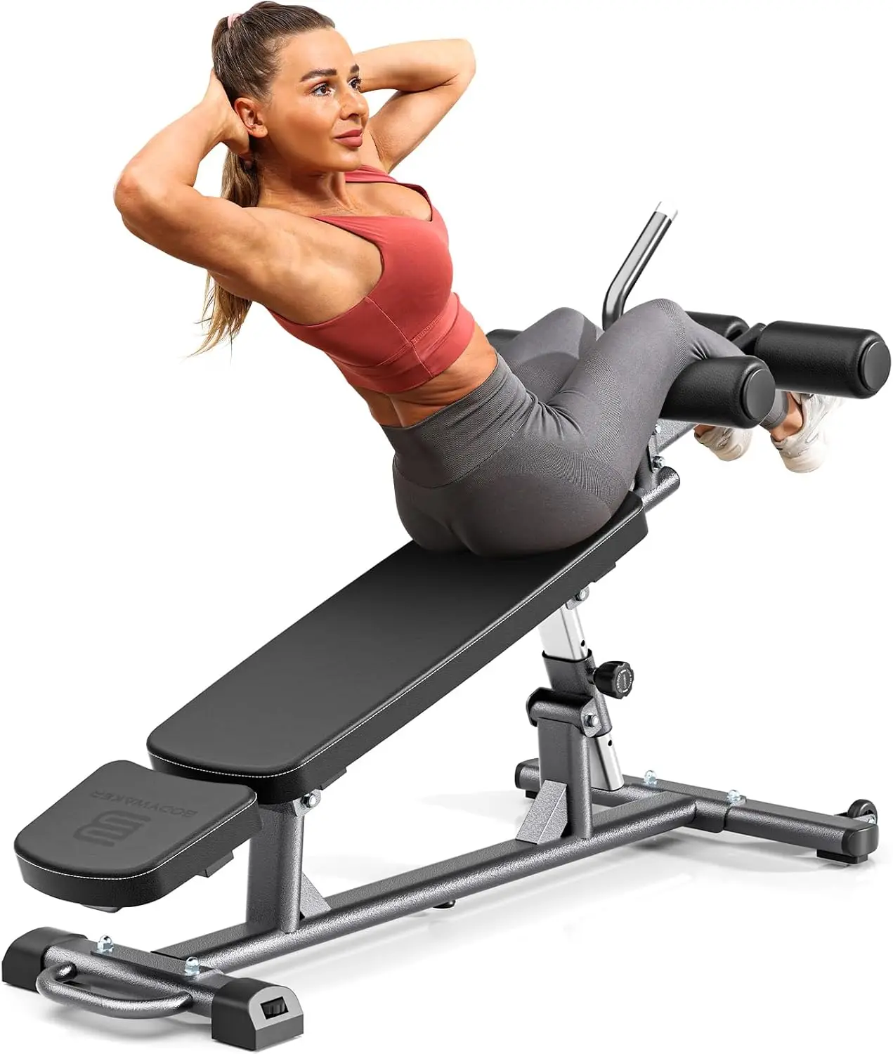 Semi-Commercial Sit-Up Bench with Reverse Crunch Handle, Adjustable Decline Bench Press Set for Home Gym