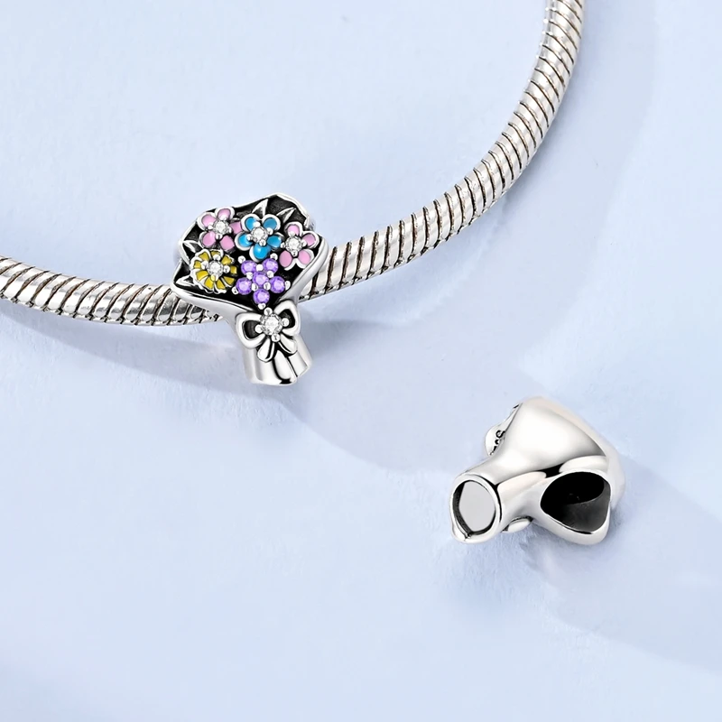 Charms 925 originales Tulip Iris Lily of Valley Beads Fit Bracelet Necklace Accessories Bead Jewelry Making Fine Jewelry Gift