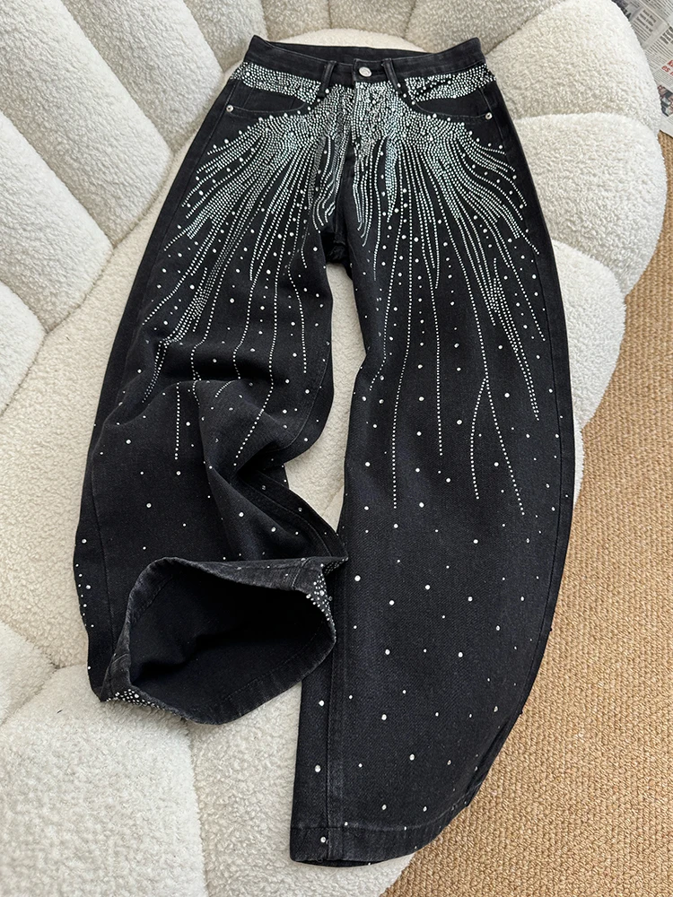 

American Vintage Wide Leg Women's Jeans 2025 Autumn Trend Loose Casual Straight Denim Pants Female Daily Out Shiny Trousers