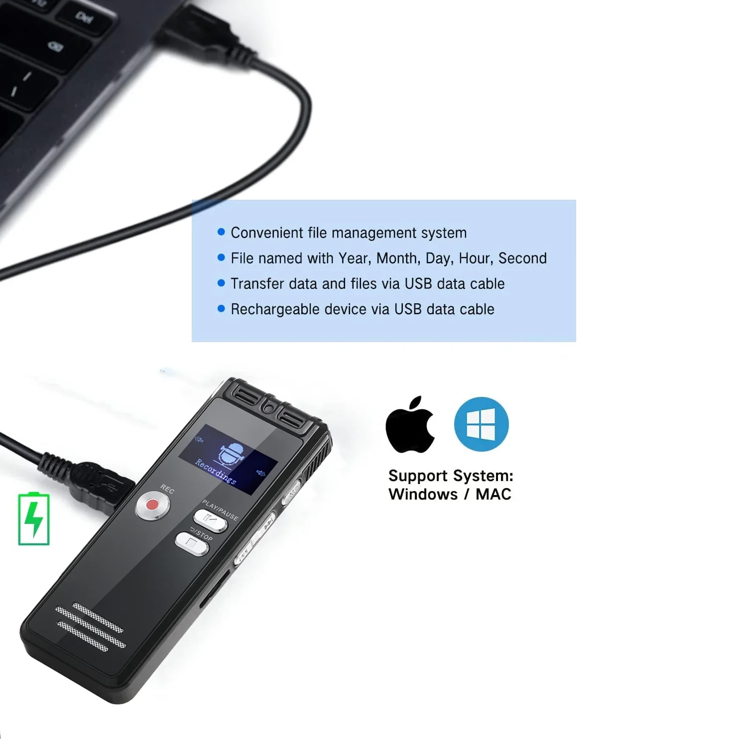 Digital Voice Activated Recorder with Playback Hours Audio Recording Device HD Dual MIC Tape Recorder Device fo
