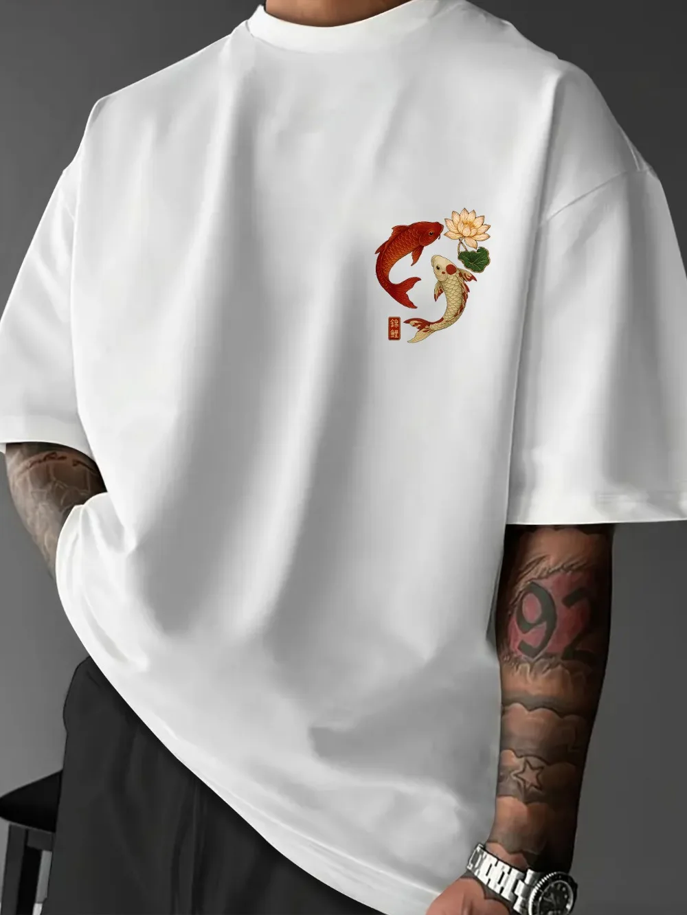 Harajuku Koi Fish Lotus Pattern 3D Print Sports Quick-dry Breatha MenT-shirt Outdoor Casual Fashion Street Parent Child Clothing