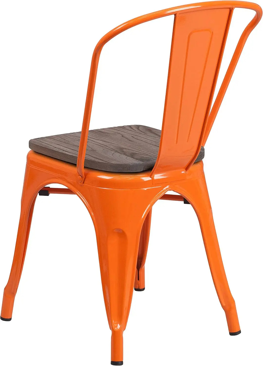 Orange Metal Stackable Chair With Wood Seat