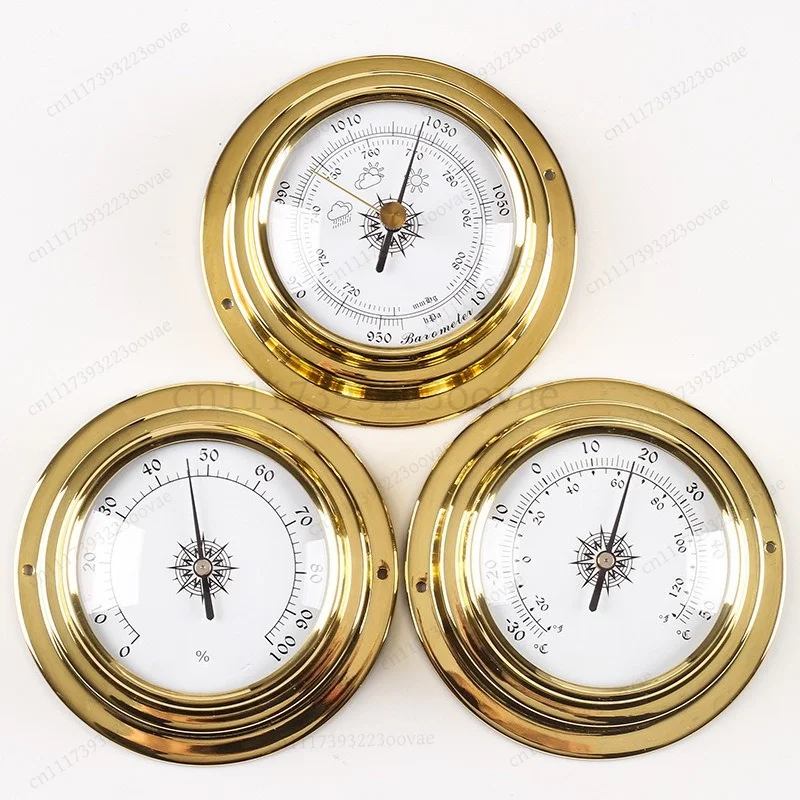 L-98mm Copper Shell Marine Barometer Thermometer Hygrometer Clock, Weather Station Mechanical Movement Replacement Part
