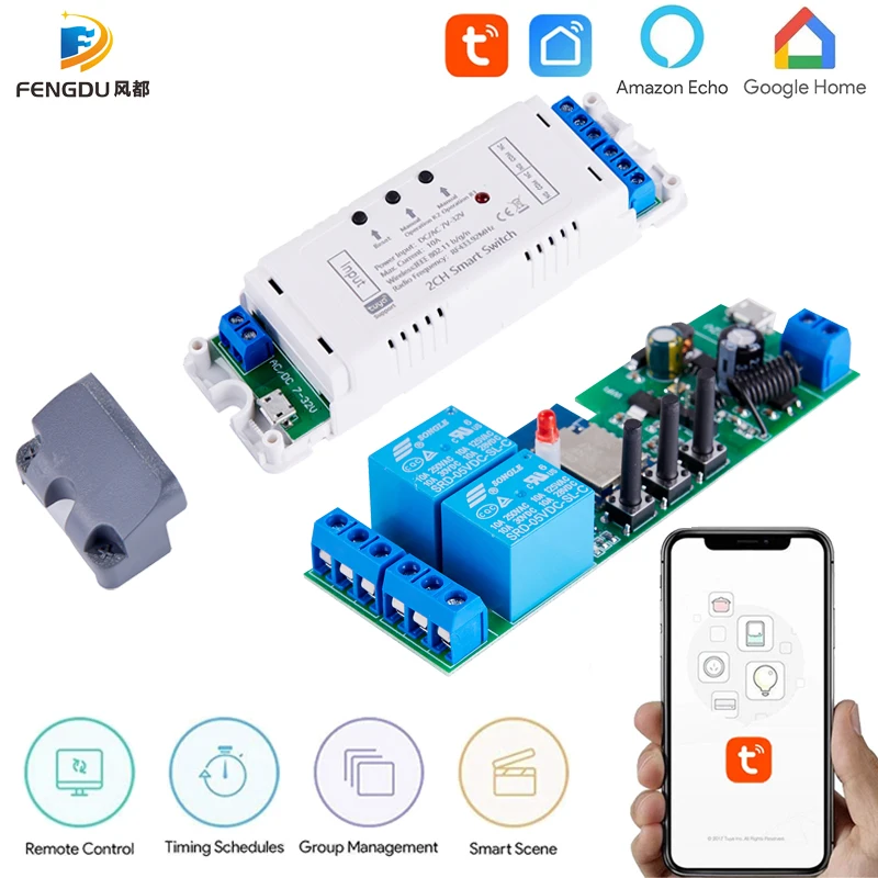 Alexa Smart Switch Tuya Smart Home 2CH Wifi Switch 220V 7-32V 85-250V USB 5V 10A Wireless Relay Module