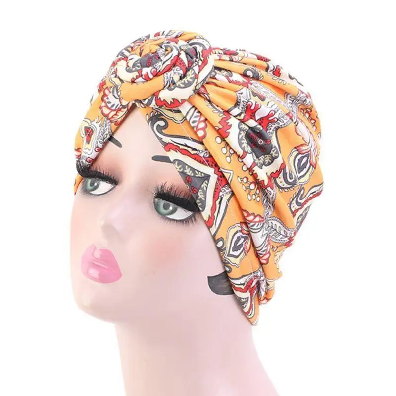 39BD Women Knotted Elastic Turban Beanie for Head Scarf Wrap Chemo Cap Muslim Hijab H