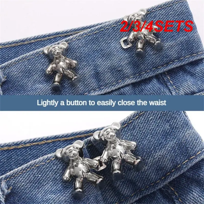 2/3/4SETS Button Durable Material Unique Bear Design Alloy Must-have Waist Shrinker 2 Specifications Popular Jeans Accessories