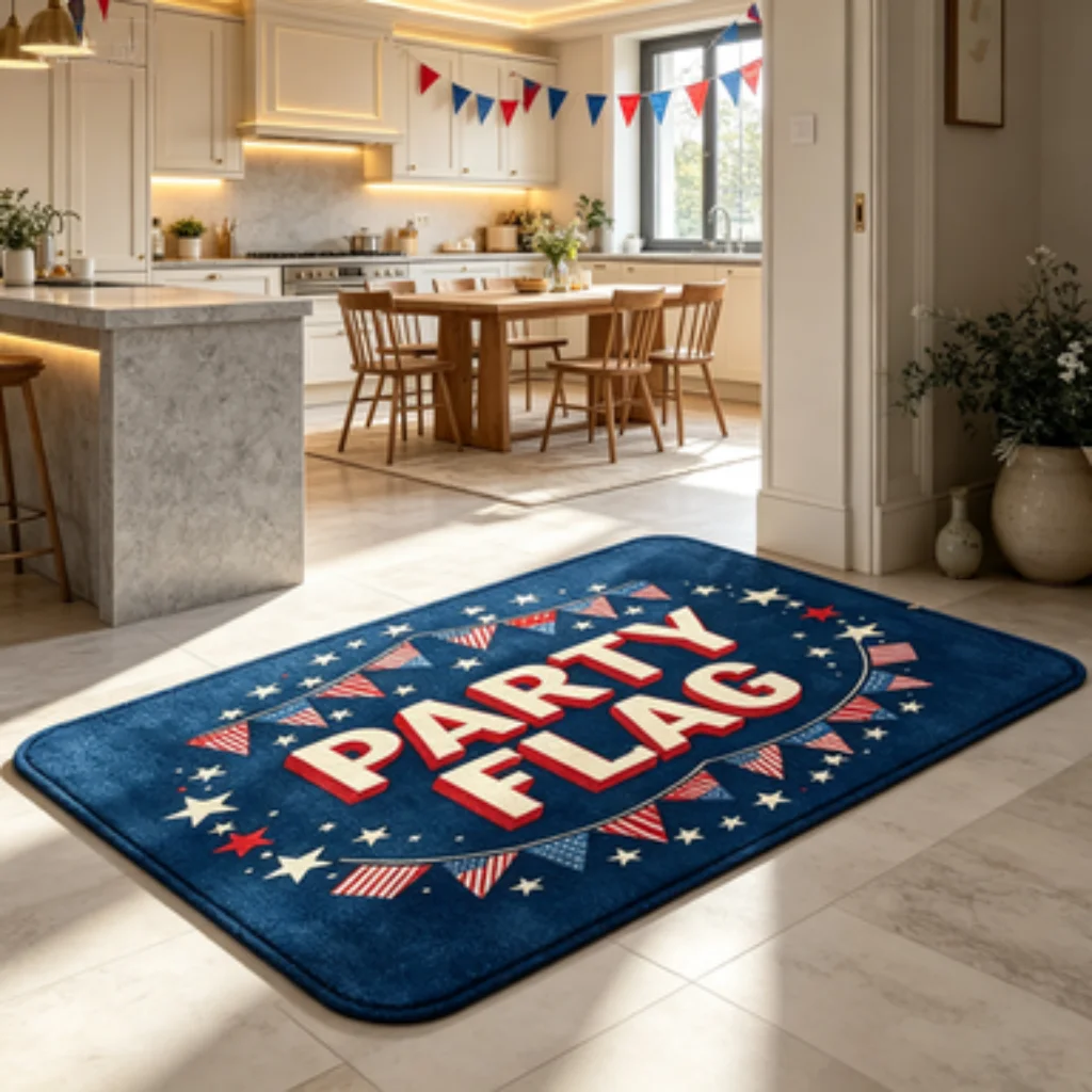 Wood Cat Club Mat, Navy Party Flag Mat, Gold Wolf WILD Mat, Black Graffiti Cat Geometric Line Paw Runner.