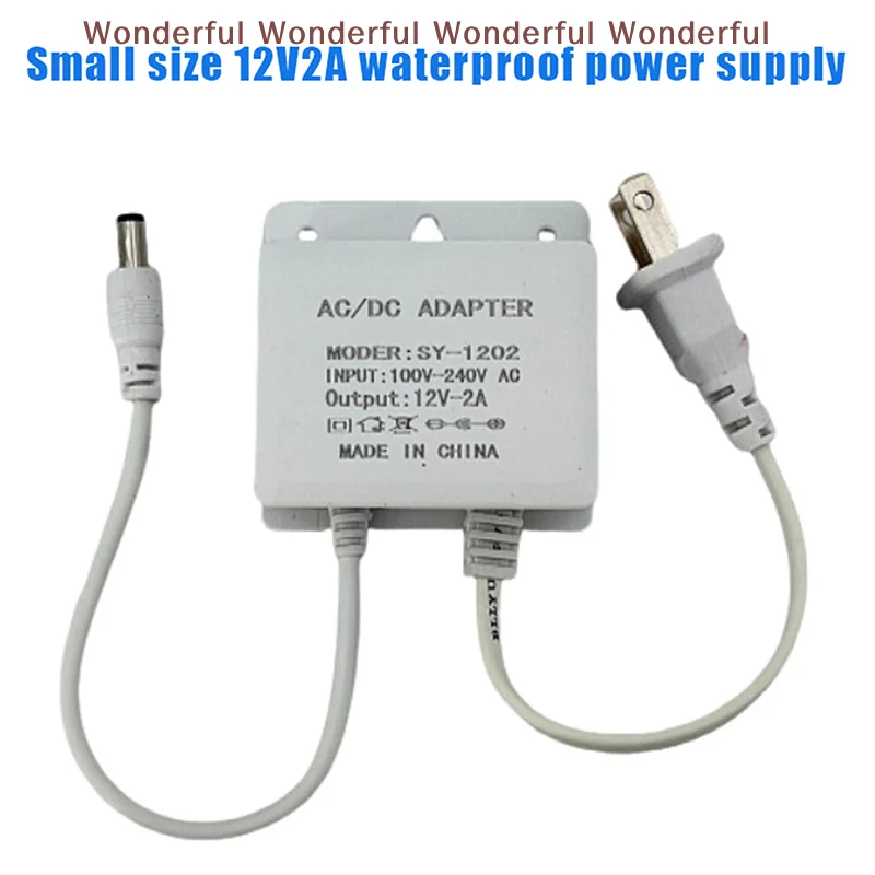 One-Piece Waterproof Adapter AC100V-240V Input for DVR/NVR; EU/US Plug, DC12V 2A for CCTV Security Cameras