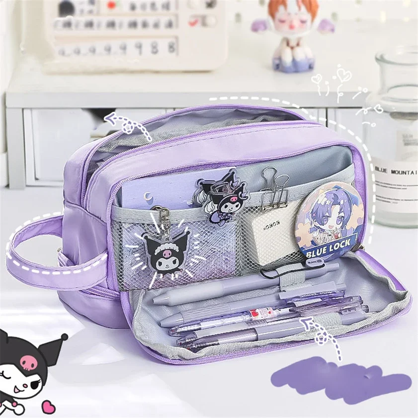 Pencil Case Double Layers Large Capacity Classification Storage Pencilcase Waterproof Canvas School Makeup Bag Pencil Pouch Pen image 2