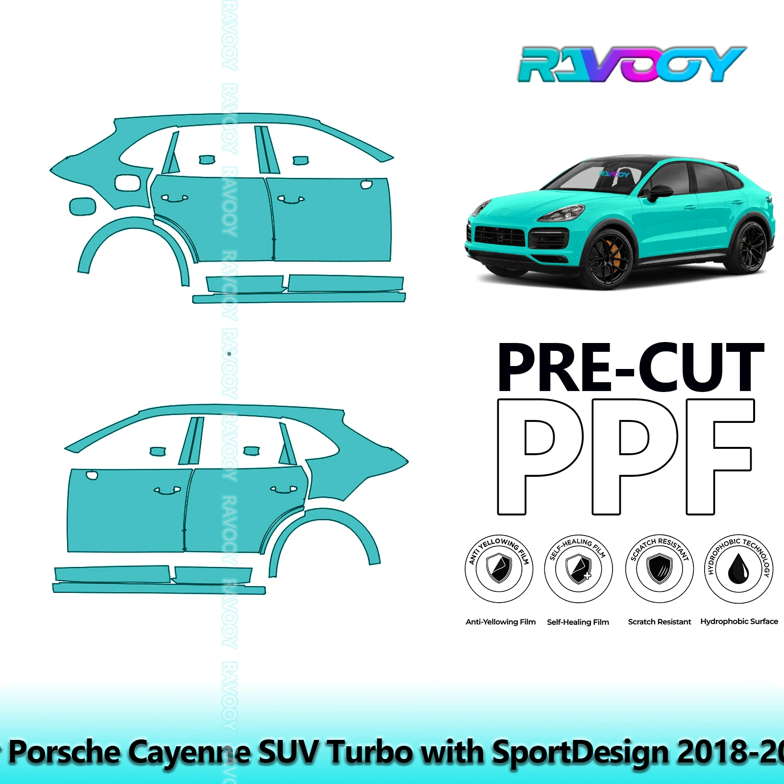 

For Porsche Cayenne SUV Turbo with SportDesign 2018-2023 8.5mil Pre-Cut PPF Door & A/B Pillar Kit TPU Paint Protection Film Set
