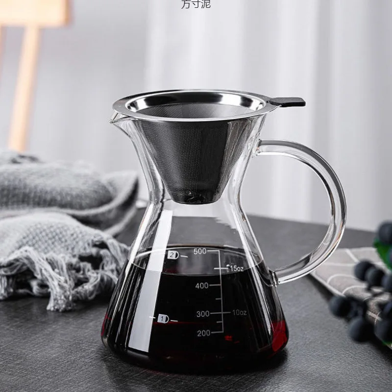 

Glass Hand Brewed Coffee Set Sharing Pot Filter Cup All-in-One with Stainless Steel Filter Filter No Filter Home Use