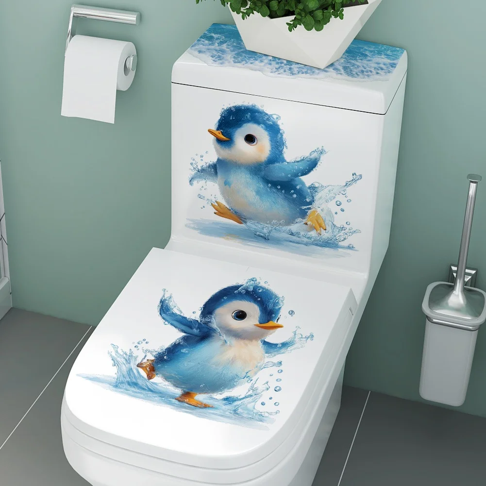 Sea Wave Penguin PVC For Bathroom Wall Sticker Waterproof 59x30cm Blue Decorative Decal for Humid Environments