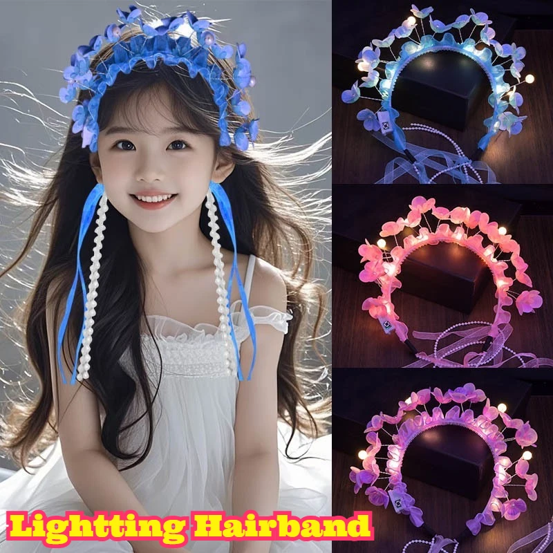 

LED Light Up Flower Hair Hoop Butterfly Floral Hairpin Fairy Style Hair Accessory Headwear Stage Performance Props Party Cosplay