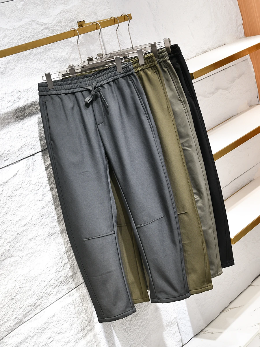 

Men's Autumn Winter Fleece Lined Casual Pants Windproof Three-dimensional Tailoring Pure Color Versatile Long Trousers