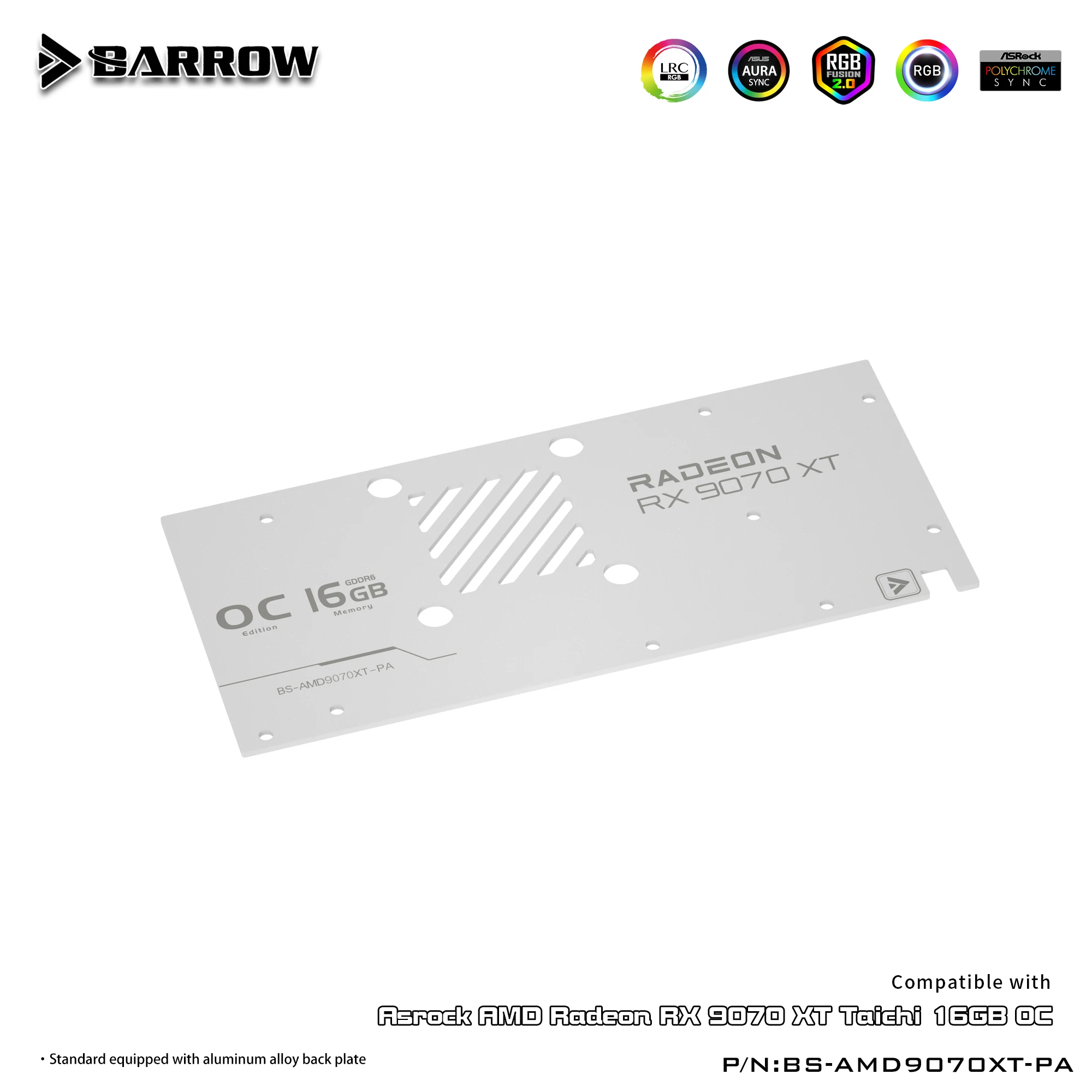 ASRock AMD Radeon RX 9070 XT 구리 베이스 아크릴 탑 BS-AMD9070XT-PA 용 Barrow GPU 워터 블럭 액체 냉각 방열판