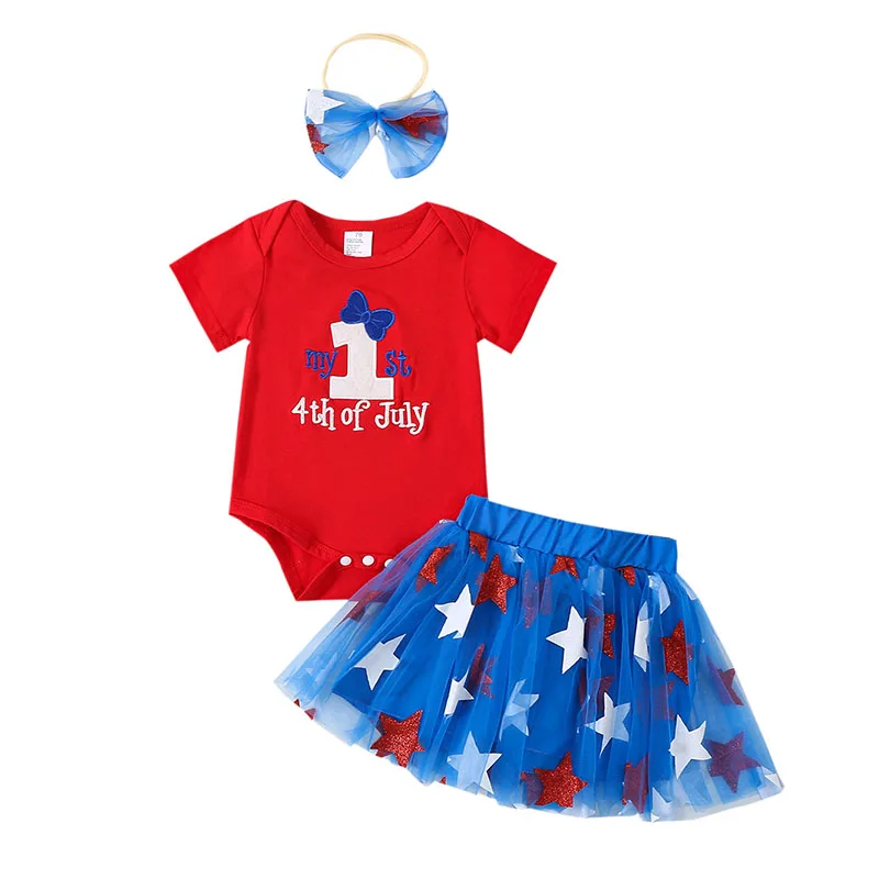 

Baby Girl 4th of July Outfit 1st Fourth of July Short Sleeve Romper Tulle Tutu Skirt 4th of July Baby Girl Outfits