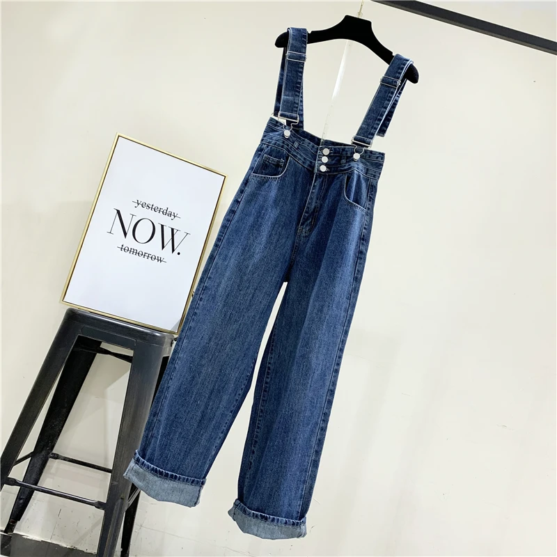 

New Denim Jumpsuit Detachable Shoulder Strap Wide Leg Overalls Spring Autumn High Waist Loose Straight Jeans Women Trousers