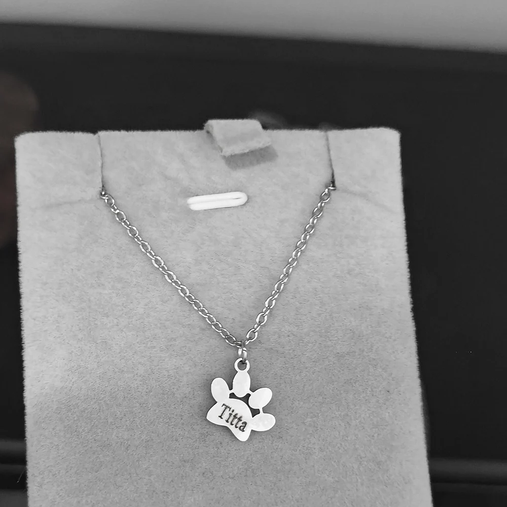 

Customized Engraved Cute Dog Paw Pet Name Letter Pendant Necklace Stainless Steel Personalized Anniversary Birthday Gift Jewelry