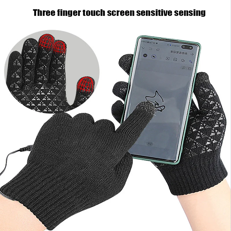 USB Electronic Heating Knitting Gloves Internet Surfing Writing Outdoor Sporting Thermal Thicken Absorb Sweat Anti-Slip Mitts