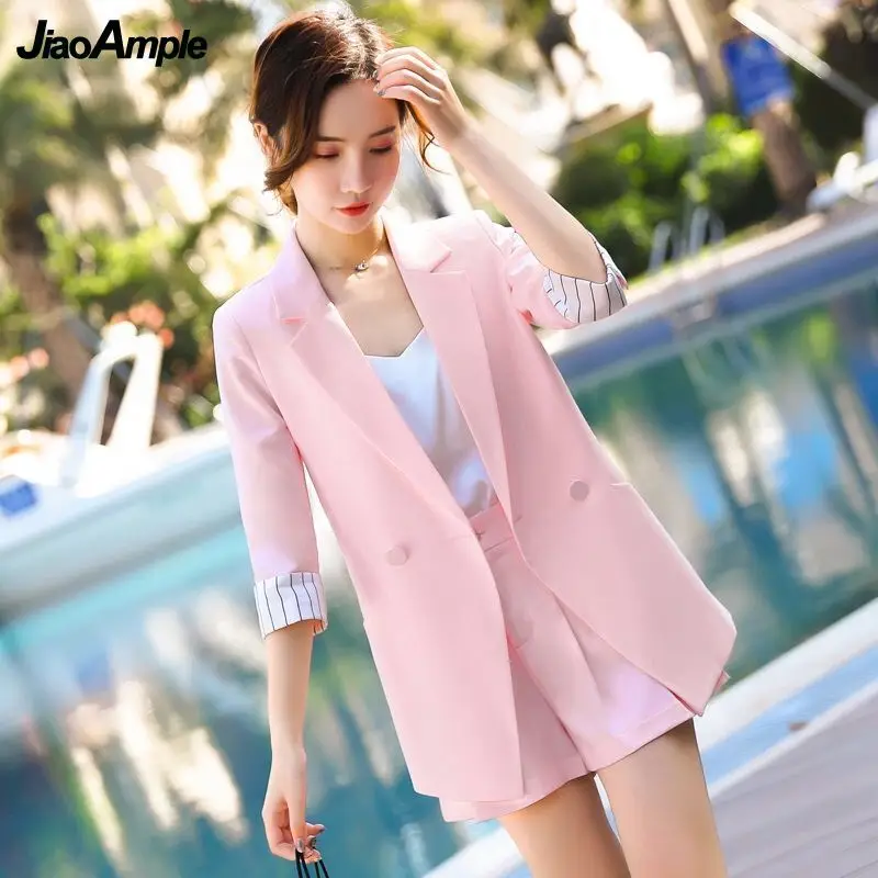 Korean Fashion Professional Wear 2024 Summer New Blazer Vest Shorts Three-piece Women\'s Five-point Sleeve Suit Coat Pant Set