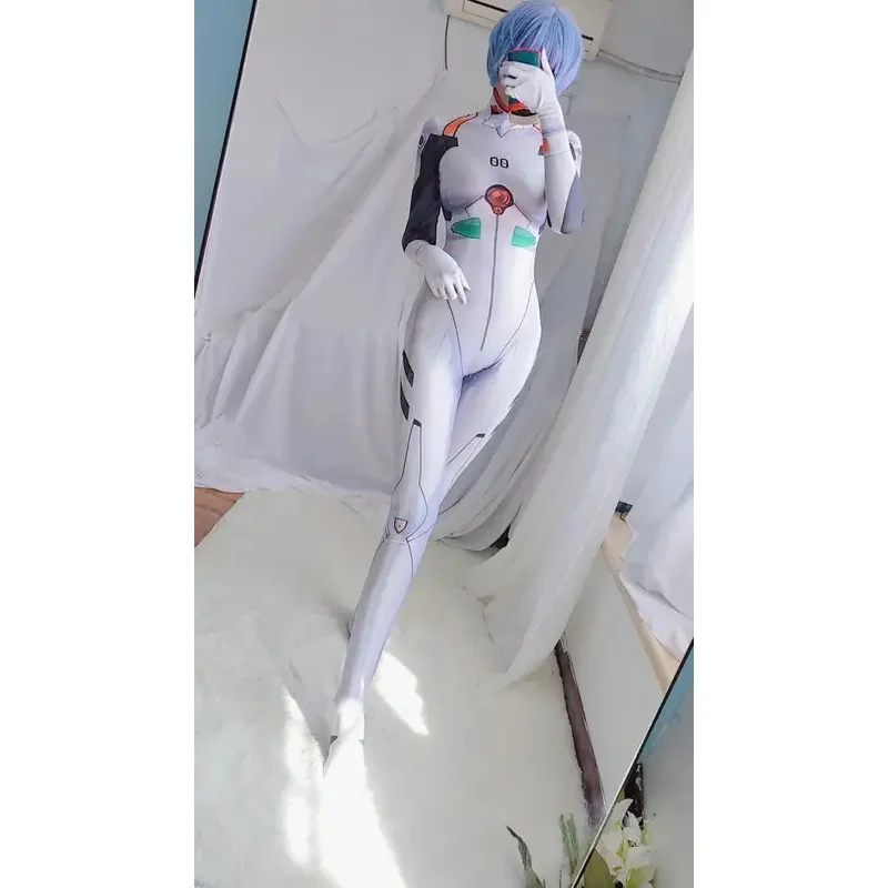 

lHalloween Cosplayl Rei Ayanami Cosplay Costume White Bodysuit Jumpsuit Halloween Party Cosplay Zentai Catsuit