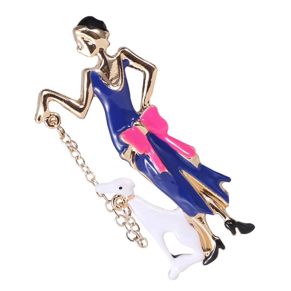 Elegant Woman Shape Fashion Brooch Pins Gold Blue Alloy Creative Retro Style Durable Clothing Accessory Versatile Breastpin For