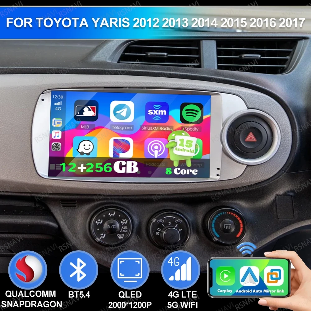 

Android 15 For Toyota Yaris 2012 2013 2014 2015 2016 2017 Navigation Car Radio Multimedia Stereo GPS AUTO 5G WIFI 4G LTE QLED BT
