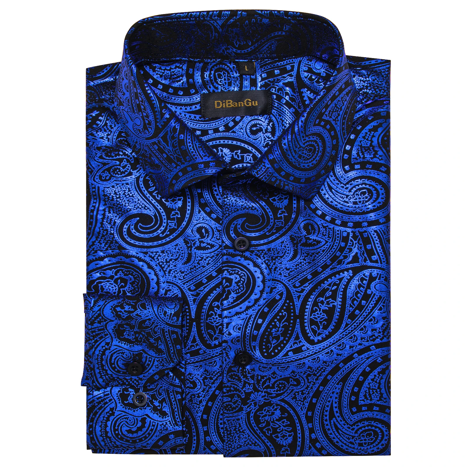 Luxury Gilding Pink Blue Red Paisley Print Silk Dress Shirts for Men Long Sleeve Social Men Clothing Tops Slim Fit Blouse