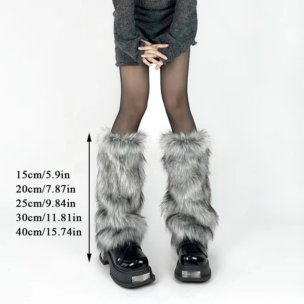 Soft Fluffy Leg Warmer Women Girls Winter Warm Faux Fur Stockings Long Socks Legging Foot Boot Covers Y2K Goth Thick Calf Socks