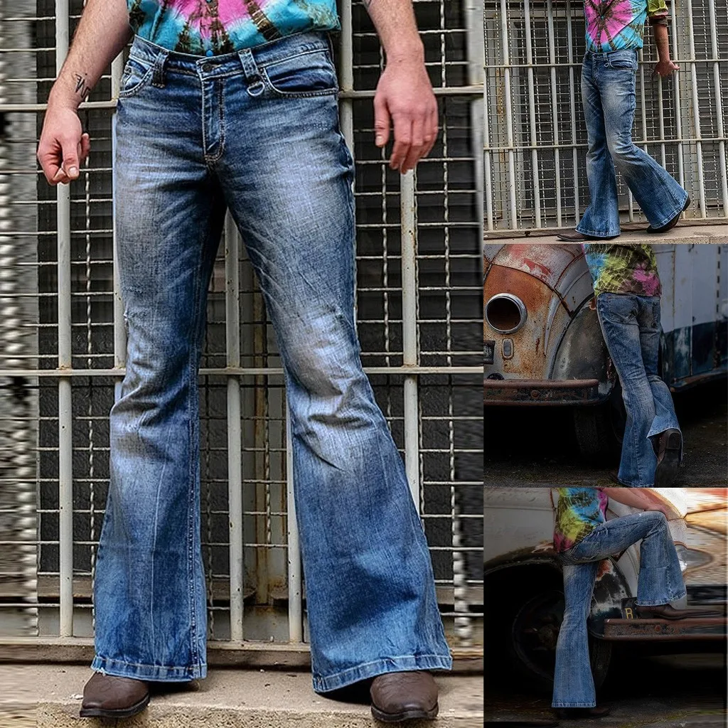 Man pants Blue Vintage Jeans Luxury Casual Bell Bottoms Straight Denim Big Size Bottom Y2k Summer Baggy Trousers pantalones