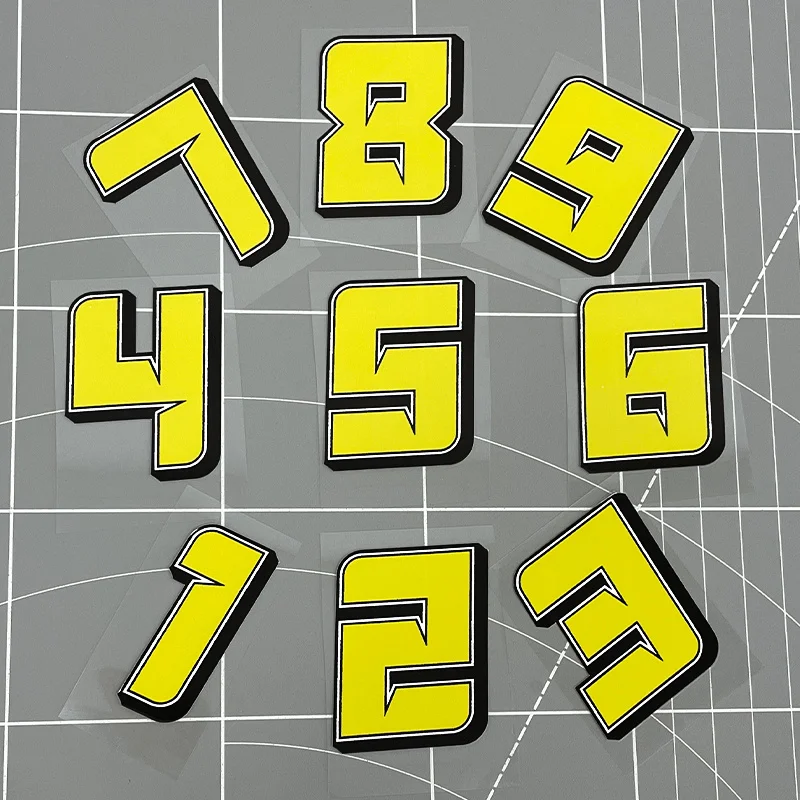 Racing Number Sticker 1PC Yellow Arabic Numeral Waterproof Vinyl Decal Motorcycle Helmet Tank Fairing Scooter Decor