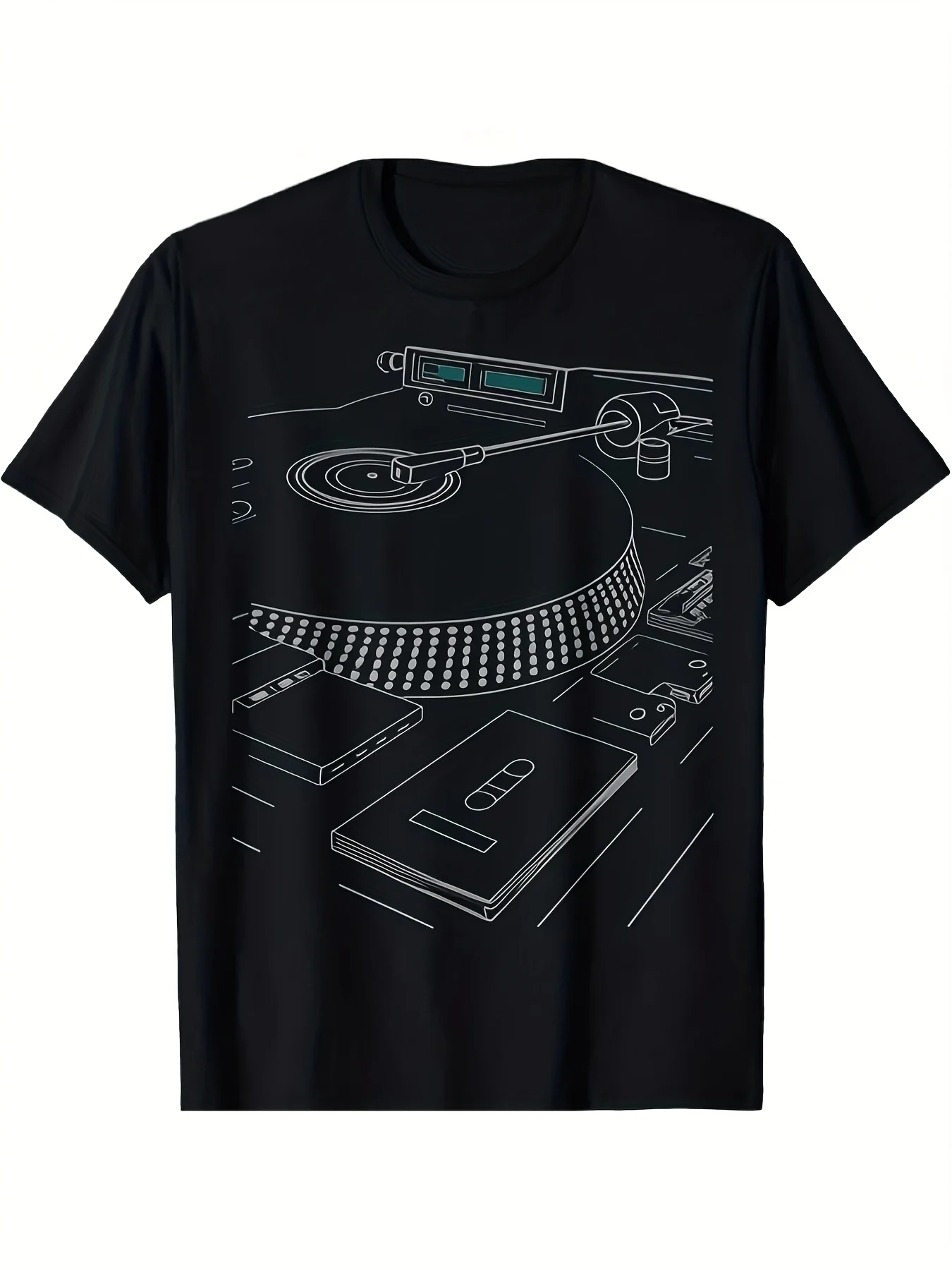 

Retro DJ Turntable & Vinyl Record Music T-Shirt 100% Cotton O-Neck Short Sleeve Summer Casual Mens T-shirt Streetwear