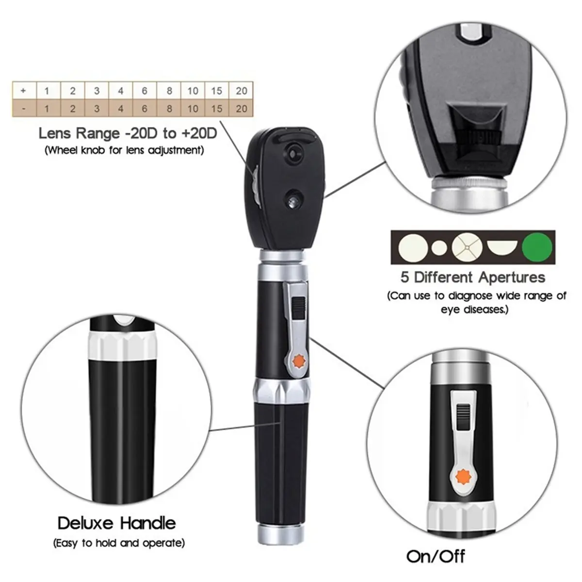 A95G Upgrade Direct Ophthalmoscope 5 Different Apertures Professional Portable Handheld Ophthalmoscope Eyes HS-OP10