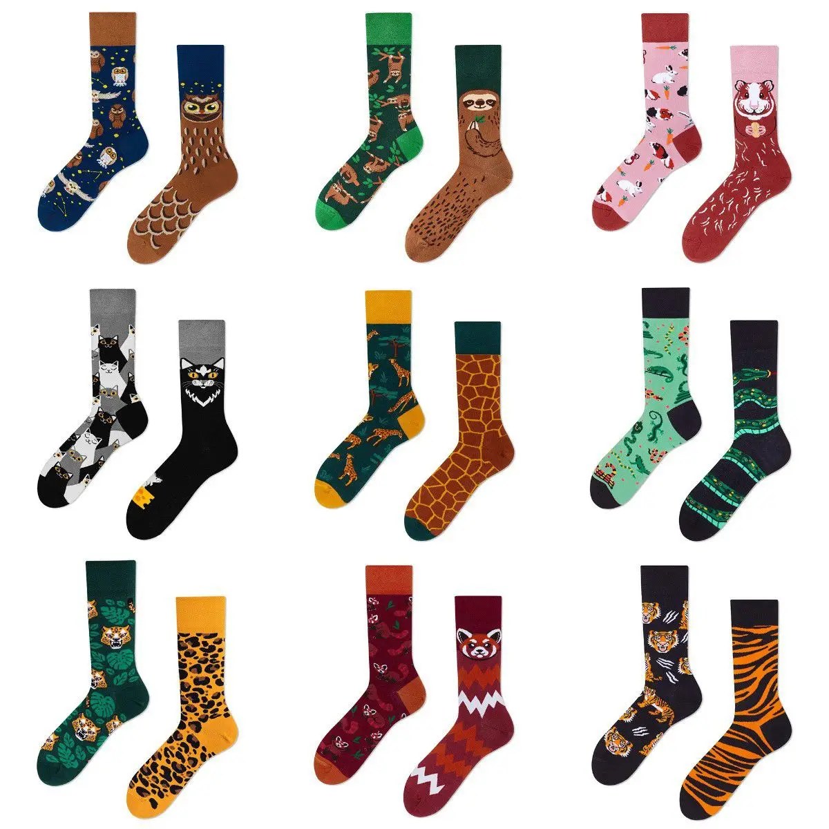 AB New Fashion Socks for Men and Women Colorful Cartoon Animal Cotton Sock Hip Hop Funny Plant Mushroom Bird Stocking