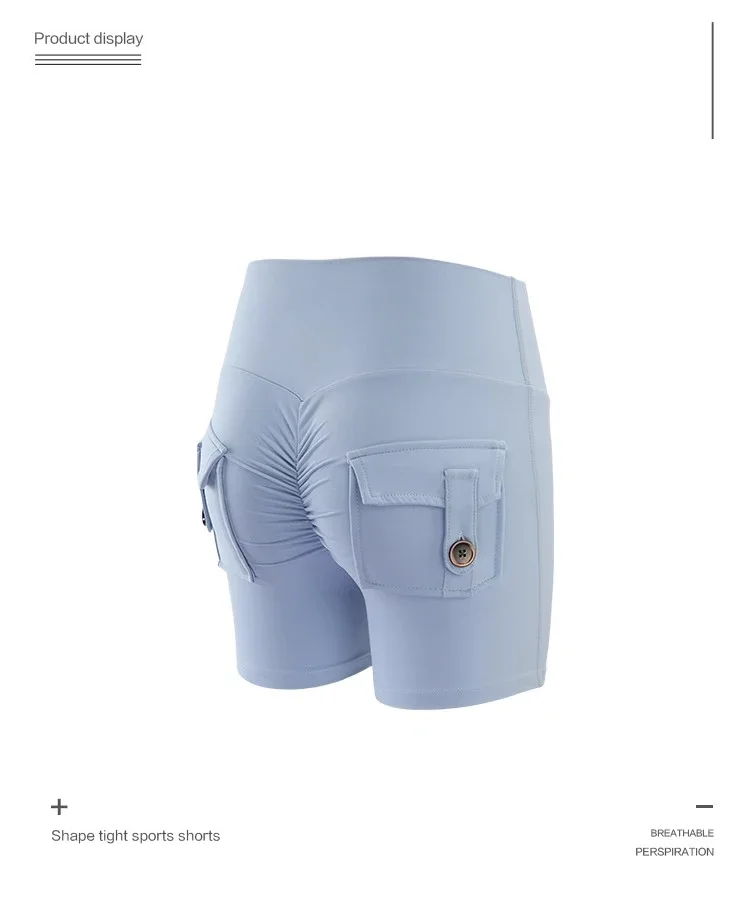 High-Waist-Yoga-Shorts für Damen, hohe Elastizität, sexy Po-Lifting, mit Tasche, atmungsaktiv, für Radfahren, Outdoor-Übungen, Yoga-Shorts – Detail 3