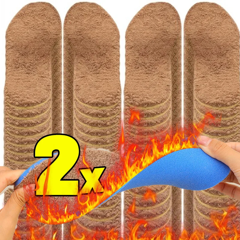 Winter Thermal Insoles Long Plush Warm Shoe Inserts Thick High Elasticity Shock Absorbing Pads for Outdoor Snow Hiking Sneakers