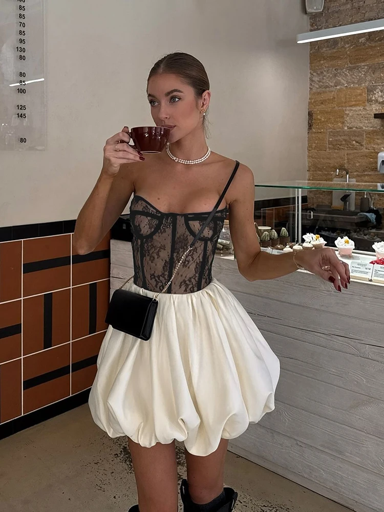 

JULISSA MO Patchwork Sexy Strapless Lace Women Dress Black Backless High Waist Dress Female Spring Skinny Elegant Party Clubwear