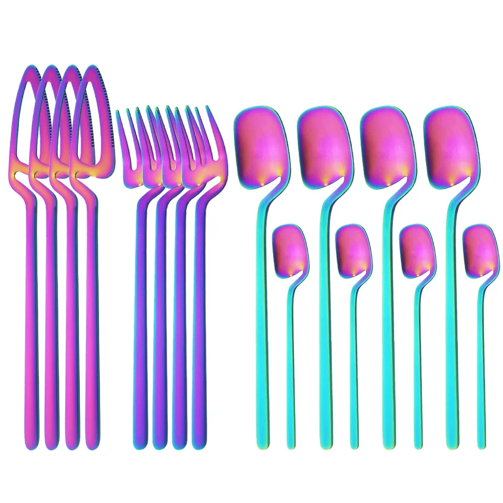 16Pcs Rainbow Matte Tableware Knife Fork Spoon Dinnerware Set Stainless Steel Cutlery Western Flatware Kitchen Silverware Set