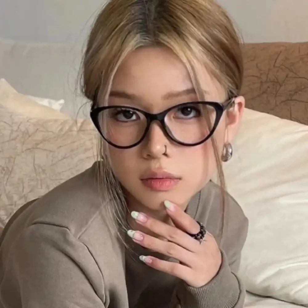 

Spectacle Lens Power 0 To -400 Anti Blue-ray Nearsighted Glasses Cat Eye Frame Large Frame Computer Eyeglasses Vision Care