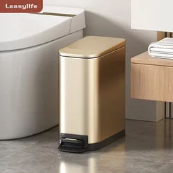 Rectangular Narrow Stainless Steel Foot Step Trash Can Gold Wastebasket Garbage Container Foot Pedal Bin for Bathroom Toilet