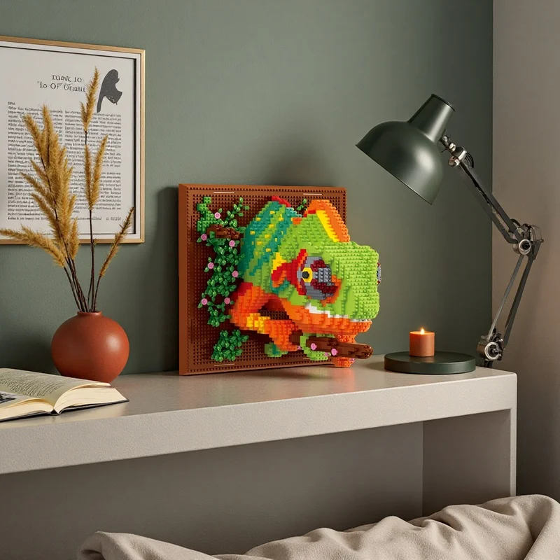 Jouet de bloc de construction caméléon, peut être mural ou placé sur un bureau, assemblage amusant pour adultes, Saint-Valentin, cadeau d'anniversaire