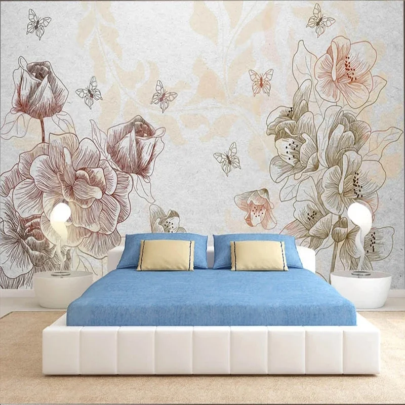 Custom 3D Papel De Parede Mural Wallpaper Modern Hand-Painted Line Rose Background Decorative Painting Home Décor Living Room